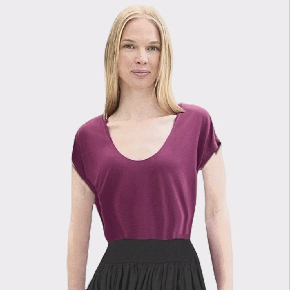 BANANA REPUBLIC PETITE- Wide Neck Light Magenta Luxe Touch Tee